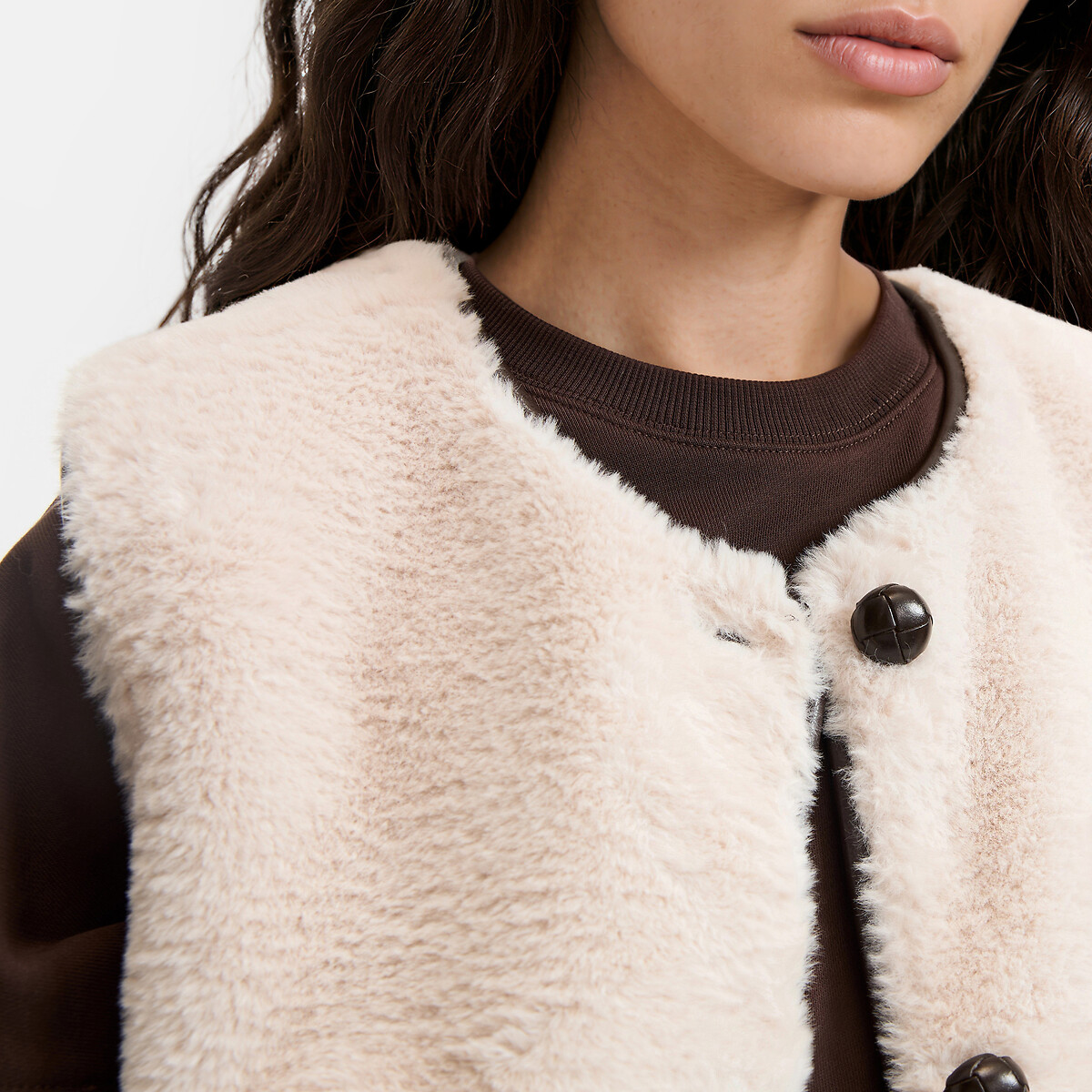Veste col rond, sans manches, en sherpa beige, LA REDOUTE COLLECTIONS