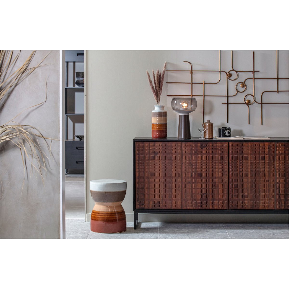 Buffet 4 portes en bois NUTS noyer, BEPUREHOME