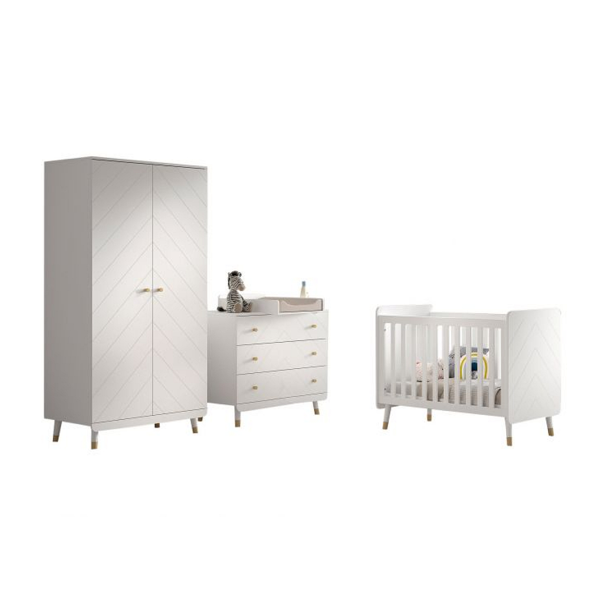 Ensemble 4 Pièces Billy blanc Lit Commode Plan À Langer Armoire couleur unique, VIPACK