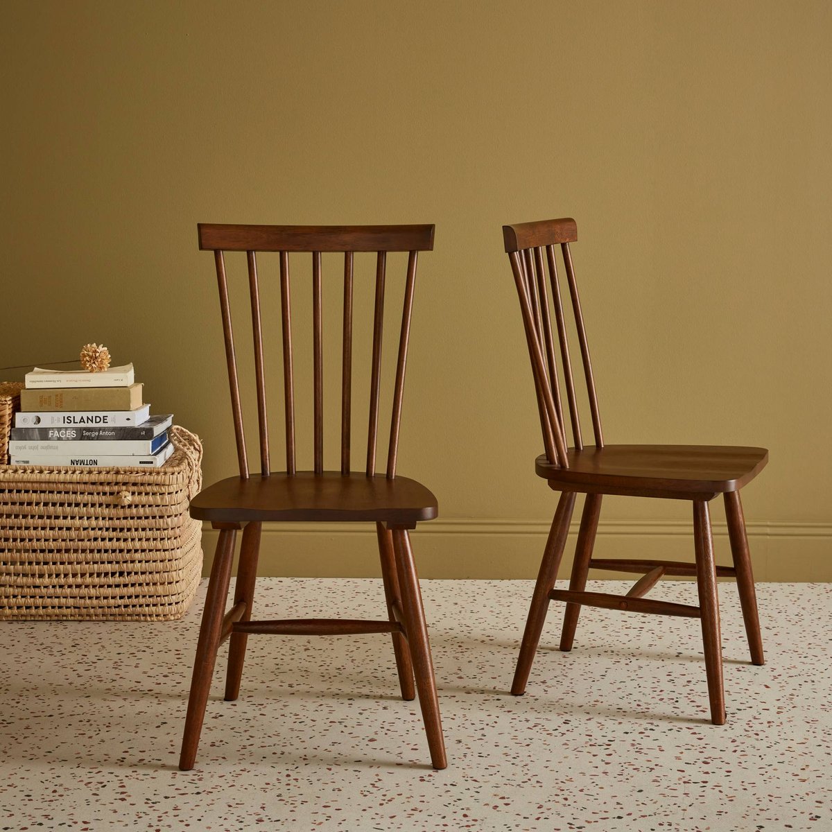 Chaise à barreaux bois d'hévéa (lot de 2) ROMIE bois foncé, SWEEEK