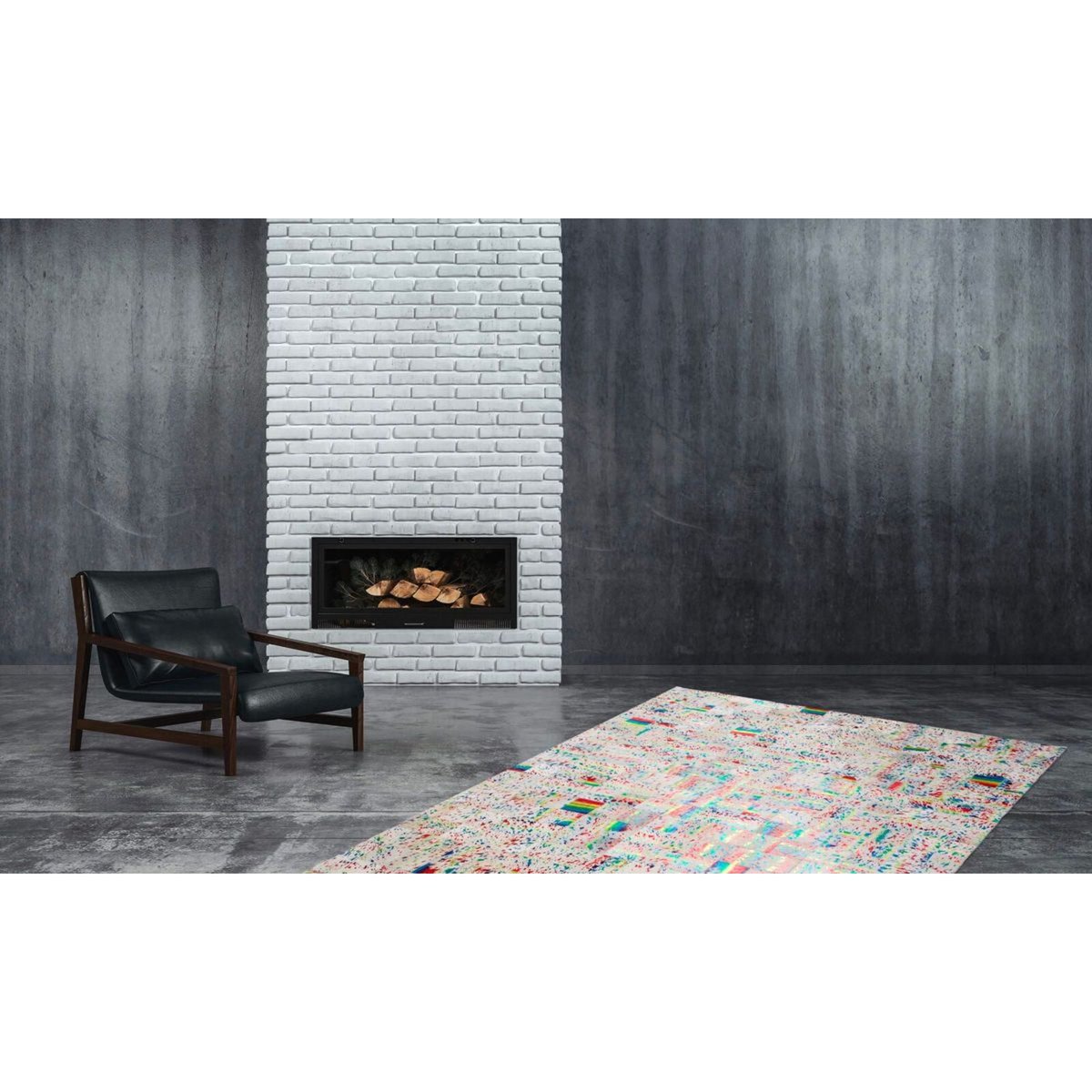 Tapis rectangulaire en cuir fait main ROCKET blanc, multicolore, ARTE ESPINA