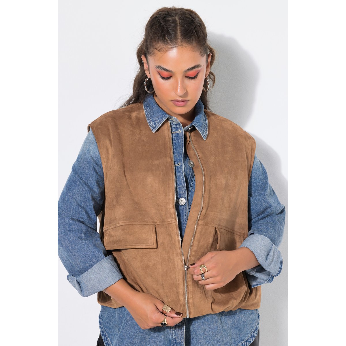 Gilet ballon ample avec ourlet élastique chameau, STUDIO UNTOLD