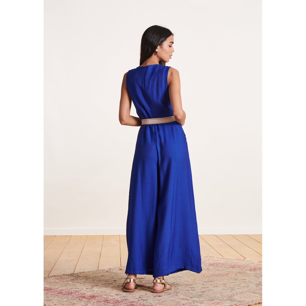 Combinaison sans manches fluide en jacquard bleu roi, LA FEE MARABOUTEE