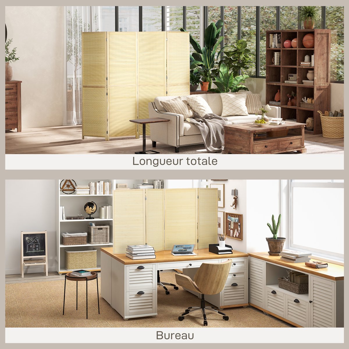 Cloison de séparation Bambou Bois naturel beige, HOMCOM