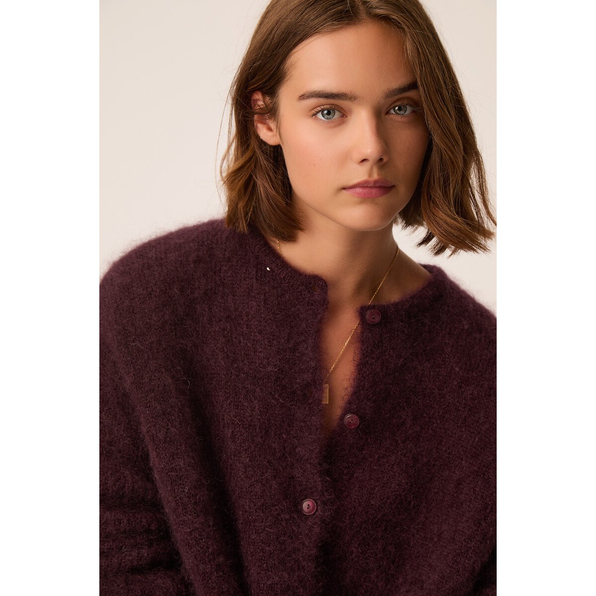 Strickweste mit Rundhalsausschnitt aus Mohair-Mischgewebe, BEA pflaume, DES PETITS HAUTS