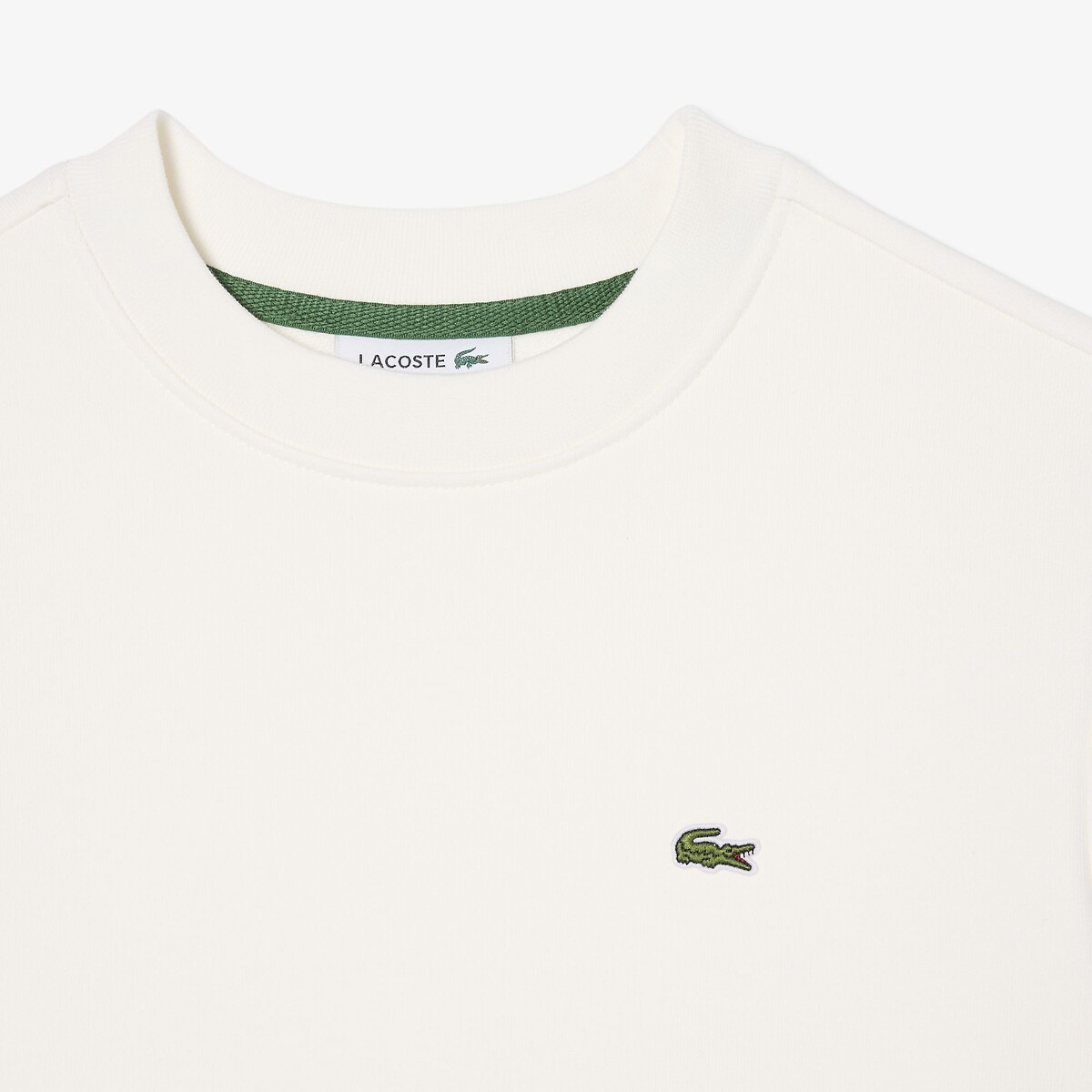 Felpa girocollo con logo ecru , LACOSTE