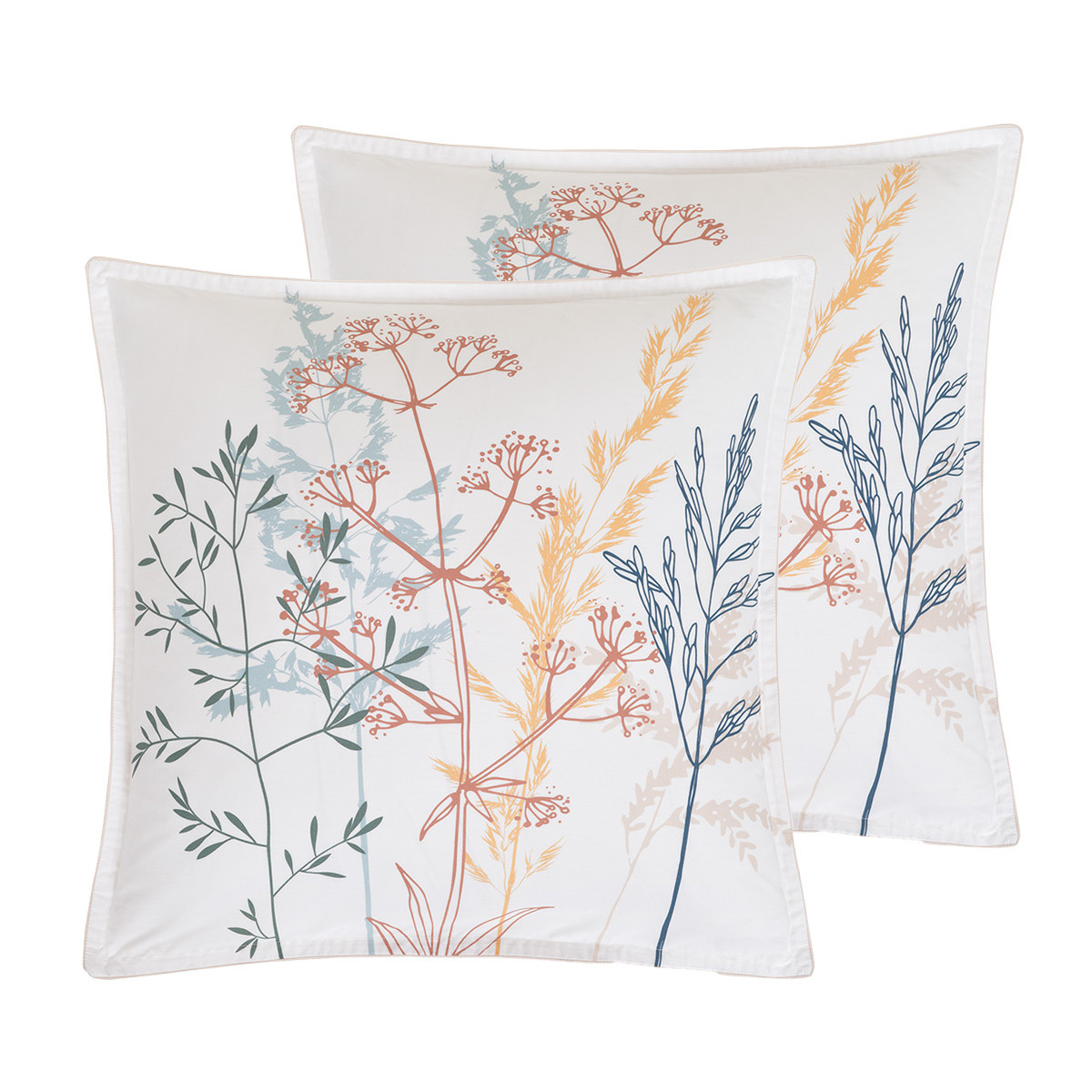 Lot de 2 taies d'oreillers en percale de coton finition passepoil MARGUERITE sable, SENSEI MAISON