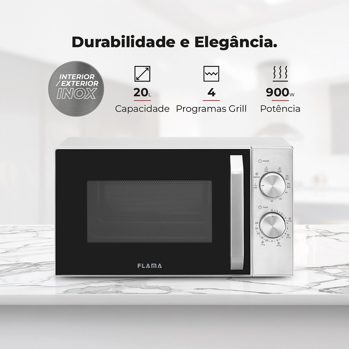 Micro-ondas 20L Com Grill Inox 1815FL,FLAMA inox, FLAMA