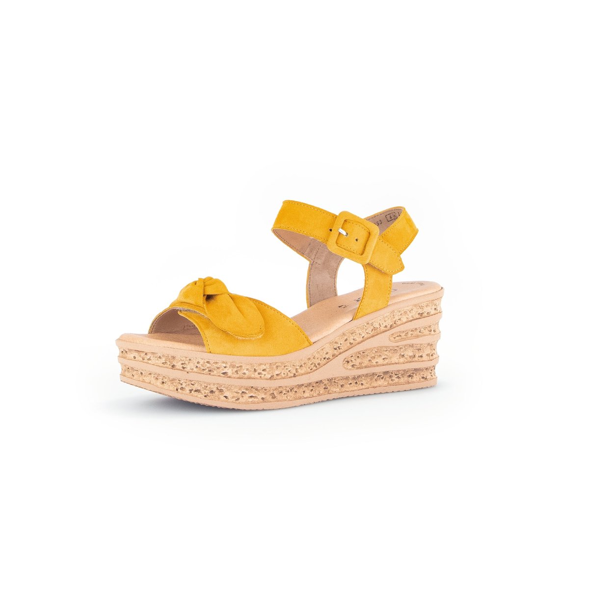 Sandales en cuir velours à talon compensé jaune velours, GABOR