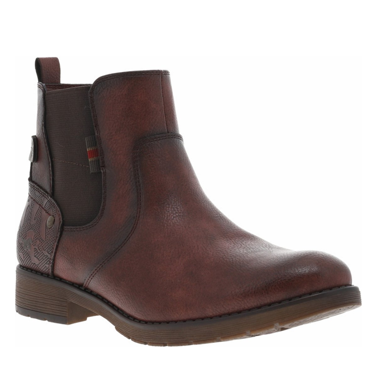 Boots bordeaux à talon décroché bas avec un zip et un soufflet élastiqué bordeaux, MUSTANG