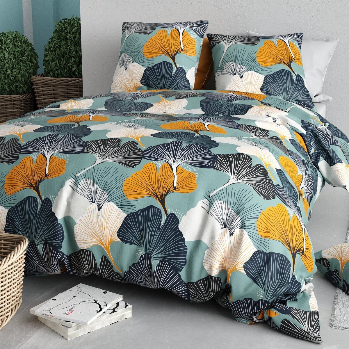Parure de lit - Housse de couette + taie 100% Coton 57 fils bleu, EDEN