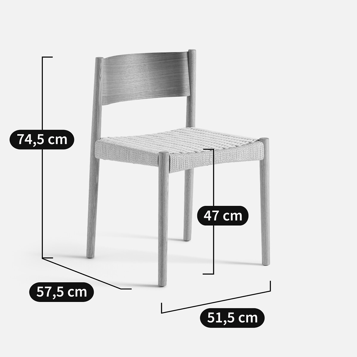Chaise en frêne massif, assise en corde de papier tressée, IZIE chêne naturel, AM.PM