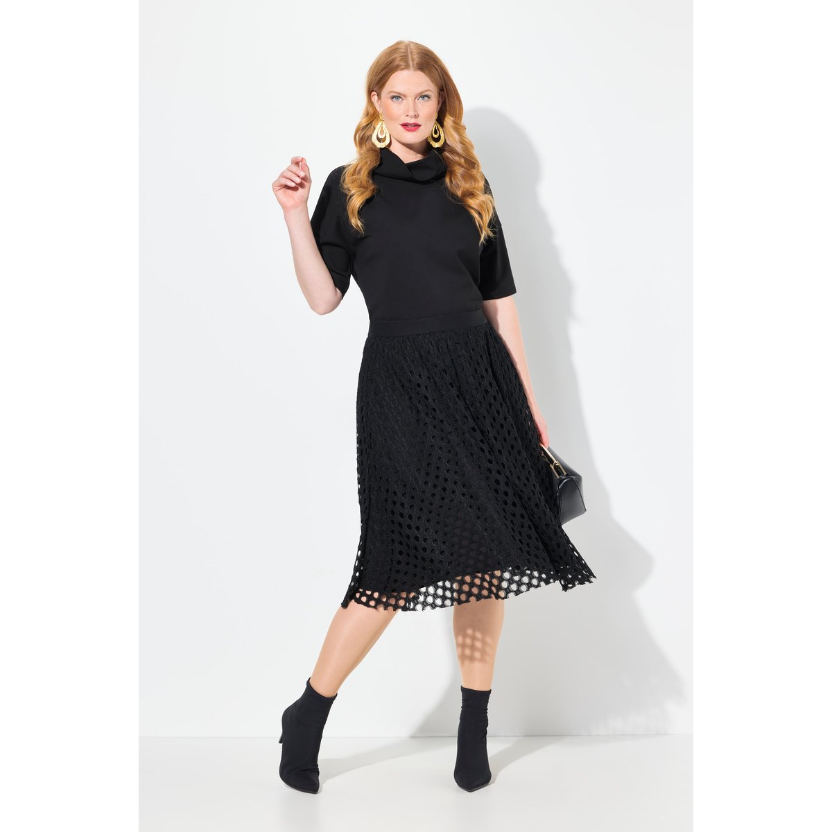 Robe midi en dentelle ajourée noir, ULLA POPKEN
