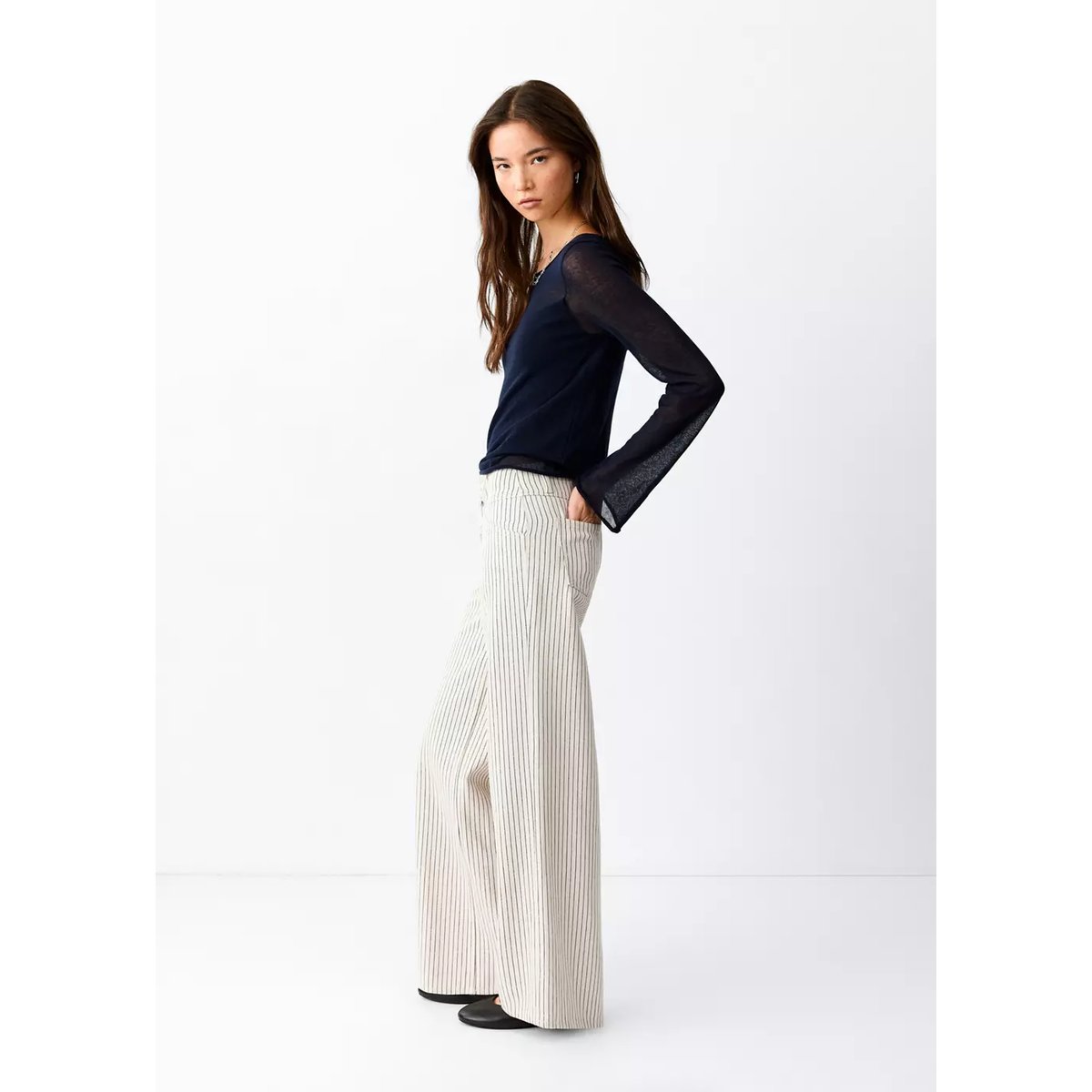 Jean large à rayures écru, MANGO TEEN