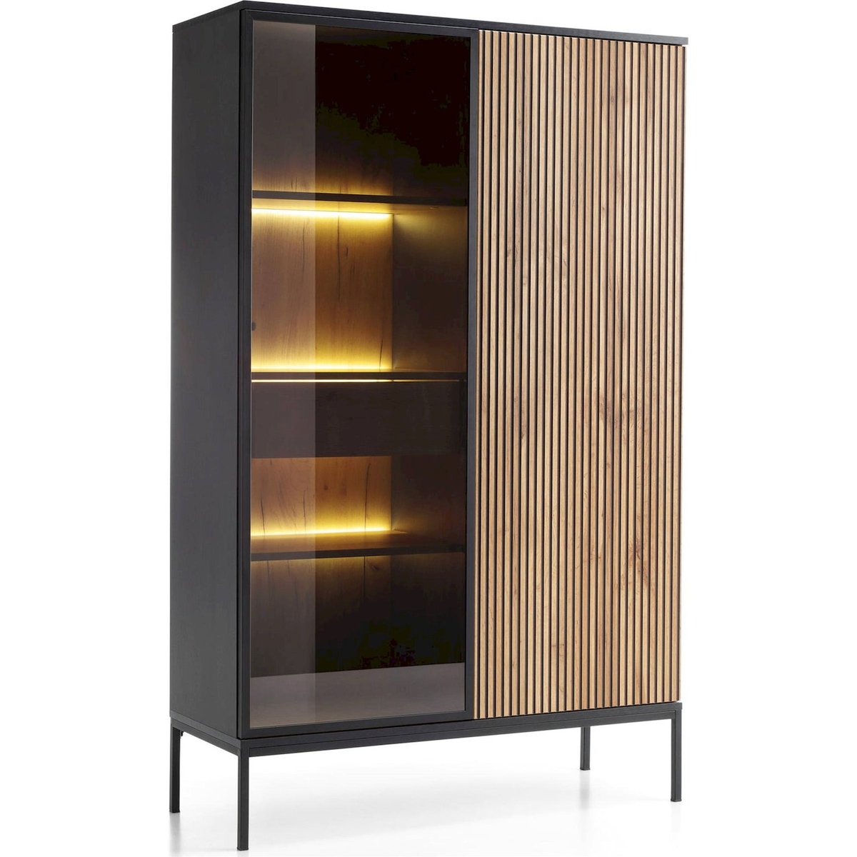 Vitrine haute TOSENA avec LED et tiroir cachemire, RECOLLECTION