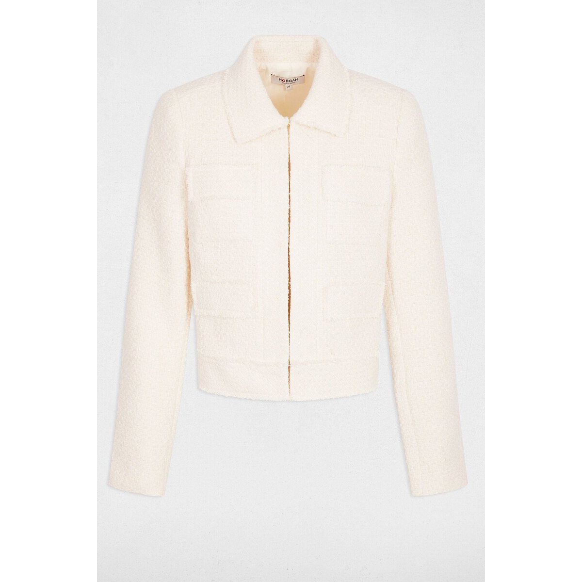 Veste courte en tweed ecru, MORGAN