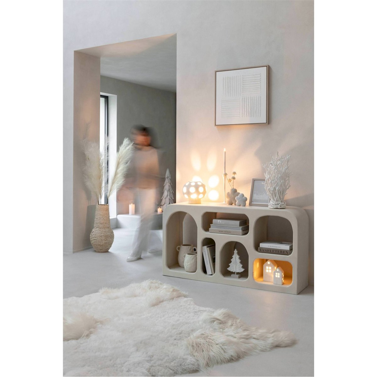 Tableau minimaliste en toile, Lot de 3 blanc et bois clair, RECOLLECTION