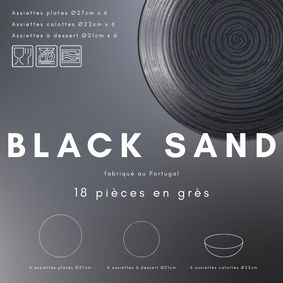 Service d'assiettes 18 pièces Black Sand noir, TABLE PASSION