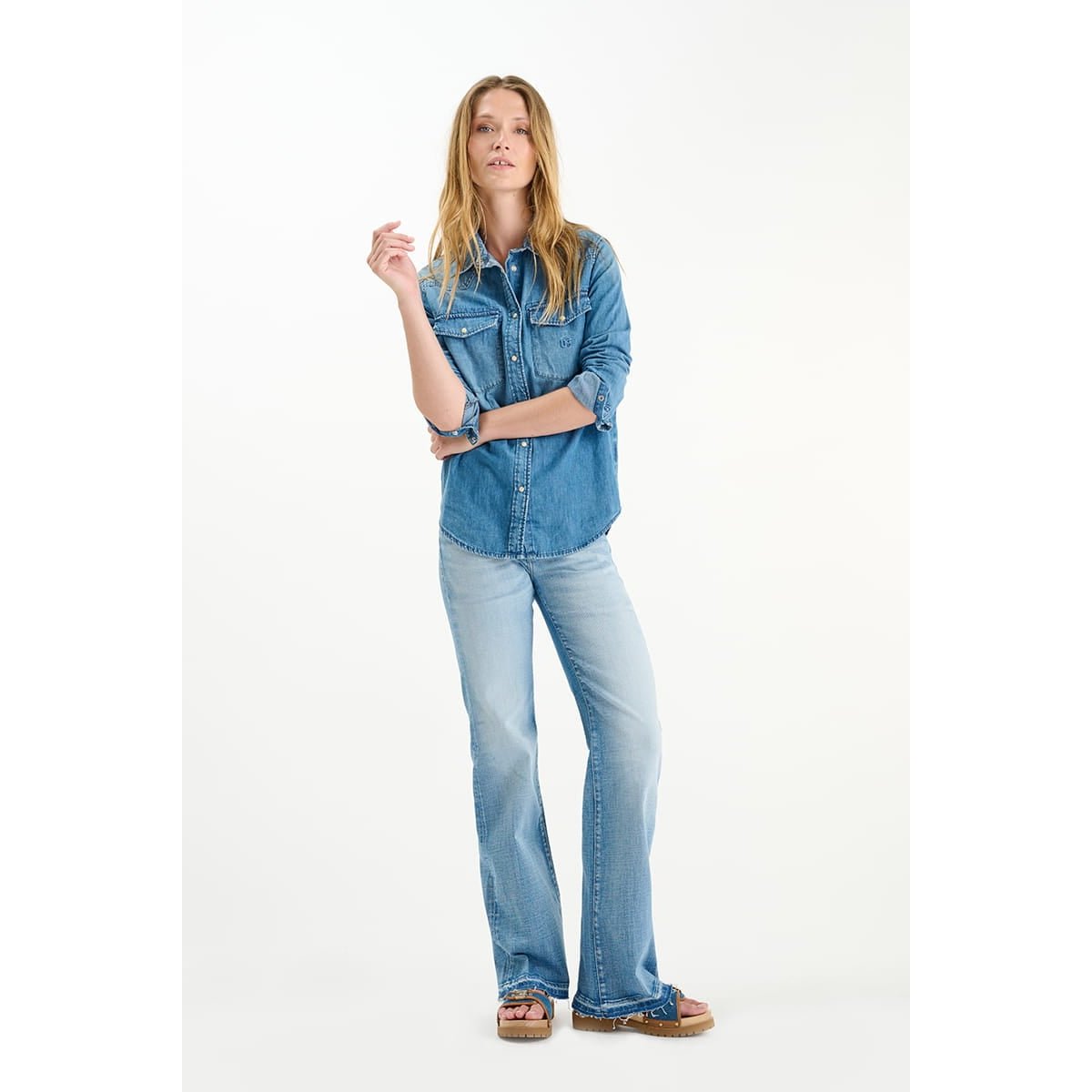 Jeans flare , longueur 34 blue, LE TEMPS DES CERISES