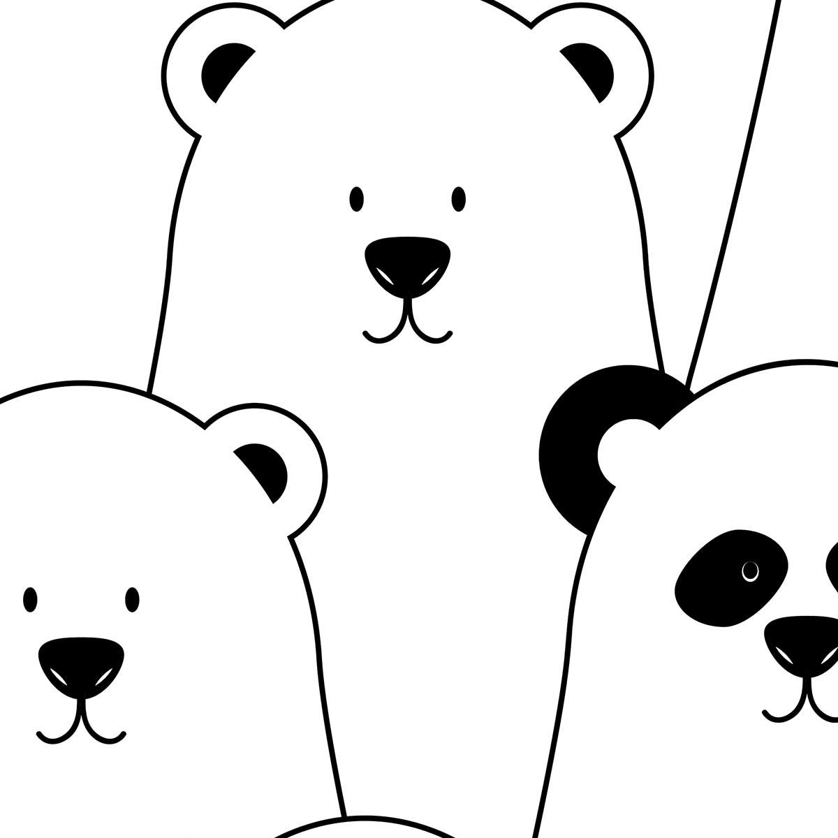 Affiche enfant ours blanc et panda noir affiche + cadre en bois - noir, HEXOA