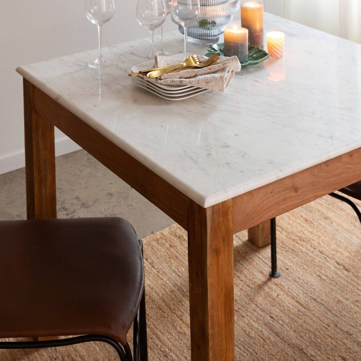 Table à manger en bois d'acacia ARTHURO blanc, MADE IN MEUBLES