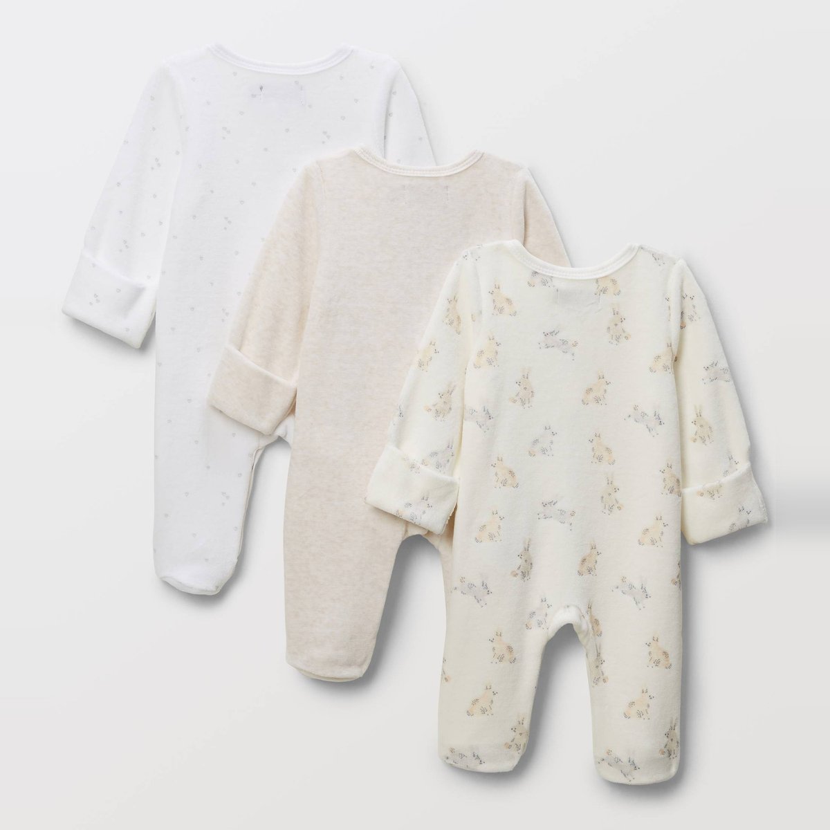 Lot de 3 dors-biens en velours en coton BIO GOTS ecru, BOUT'CHOU