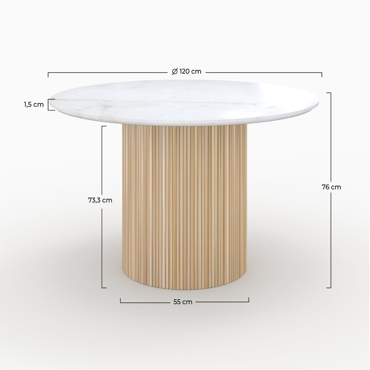 Table ronde 4 personnes en marbre de manguier D120 cm - AGATHE blanc, MAISON PAVANE