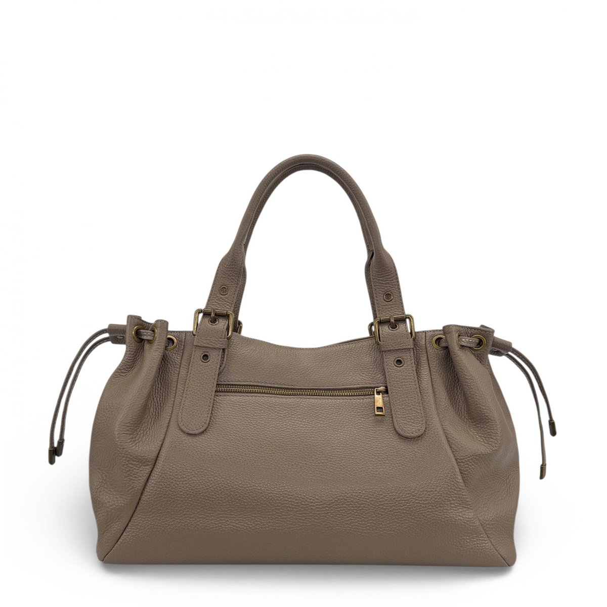 Sac bowling en cuir grainé PRINCESSE XL BRASS taupe foncé, OH MY BAG