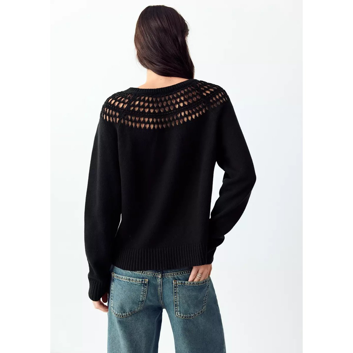 Pull en maille ajourée noir, MANGO TEEN