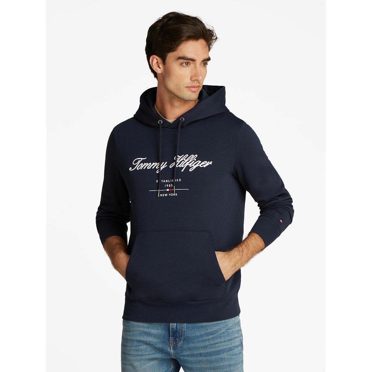 Sweat à capuche à logo bleu foncé, TOMMY HILFIGER