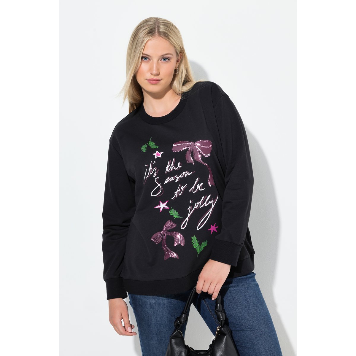 Sweat-shirt de Noël avec nœud noir, ULLA POPKEN