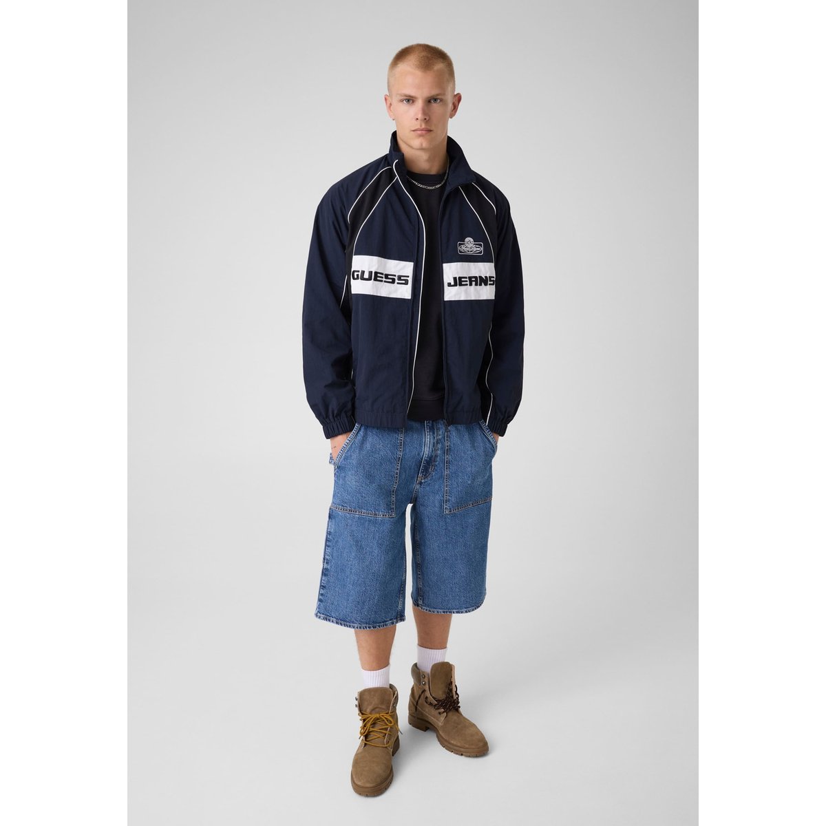 Veste Bomber En Nylon bleu, GUESS JEANS
