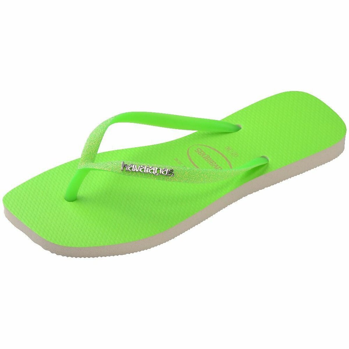 Teenslippers Slim Square Glitter Neon fluo groen, HAVAIANAS