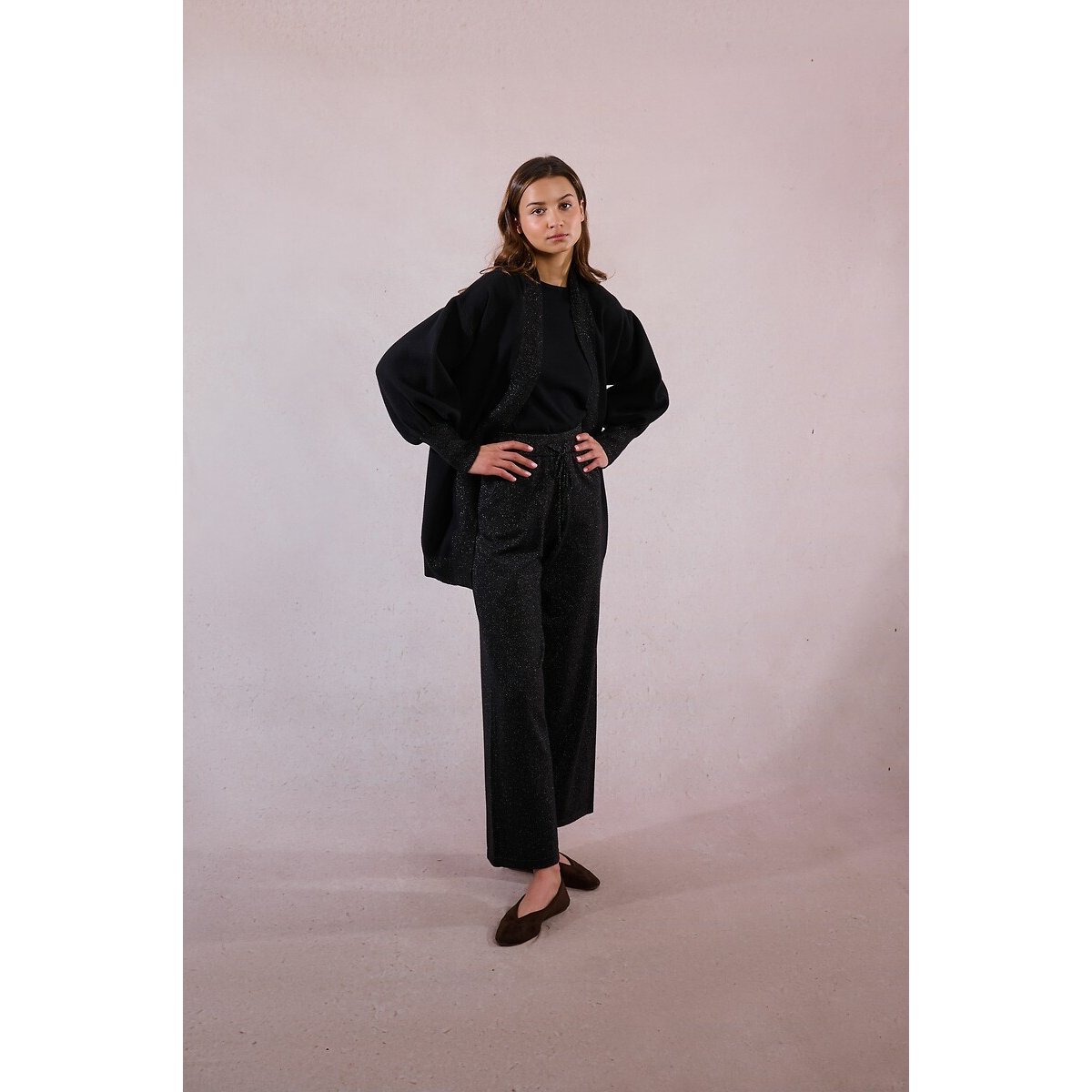 Iridescent Knit Open Cardigan black, MOLLY BRACKEN