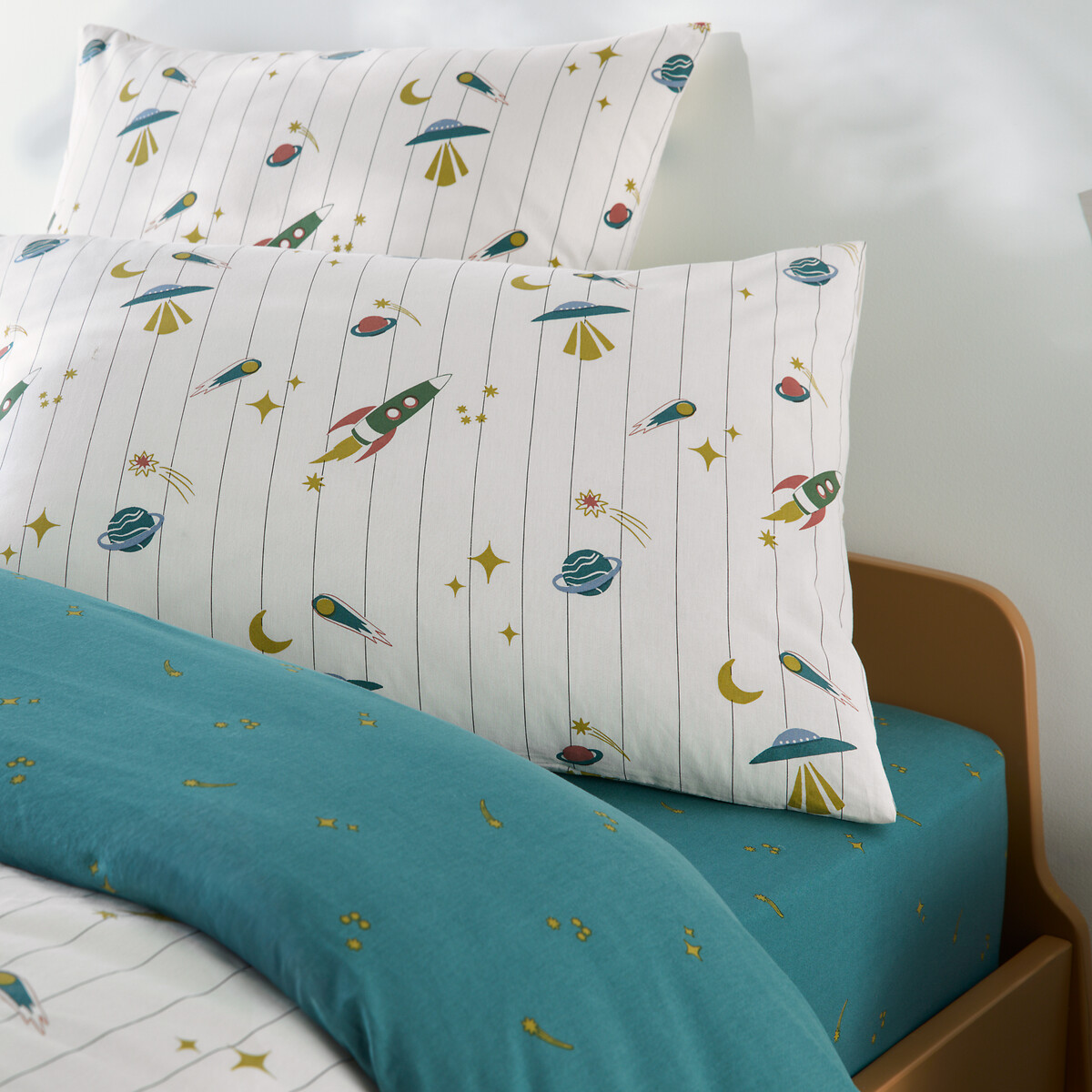 Taie d'oreiller enfant, en 30% coton lavé recyclé, imprimé fusées, EGOR imprimé, LA REDOUTE INTERIEURS