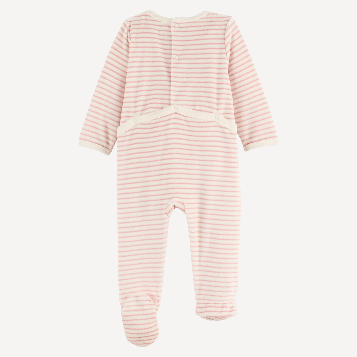 Striped Koala Print Velour Sleepsuit pink, LA REDOUTE COLLECTIONS