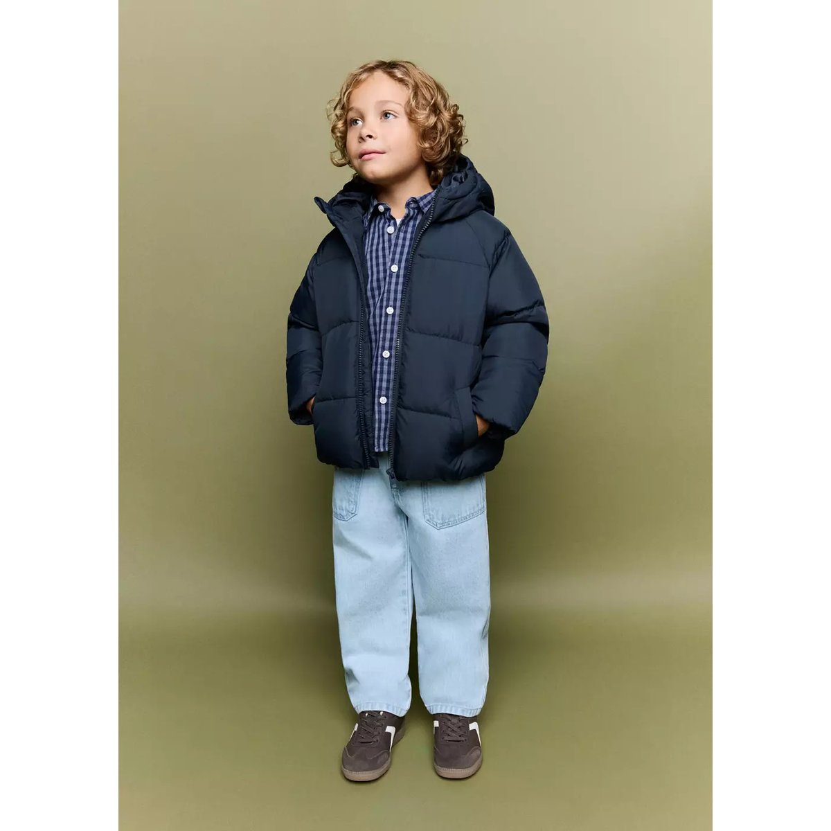 Anorak matelassé à capuche bleu marine, MANGO BABY