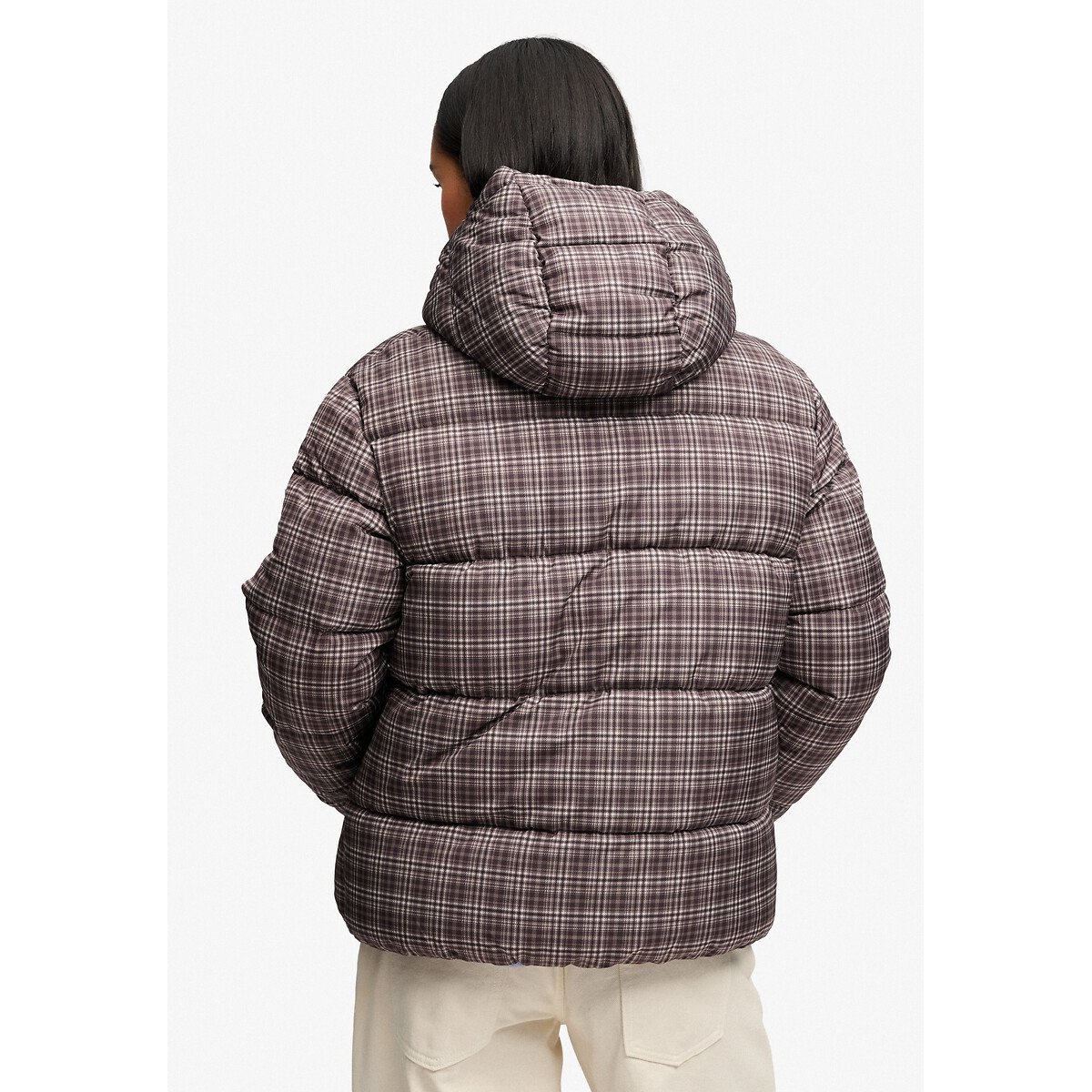 Blusão acolchoado com padrão xadrez premium quadrados castanho, SUPERDRY
