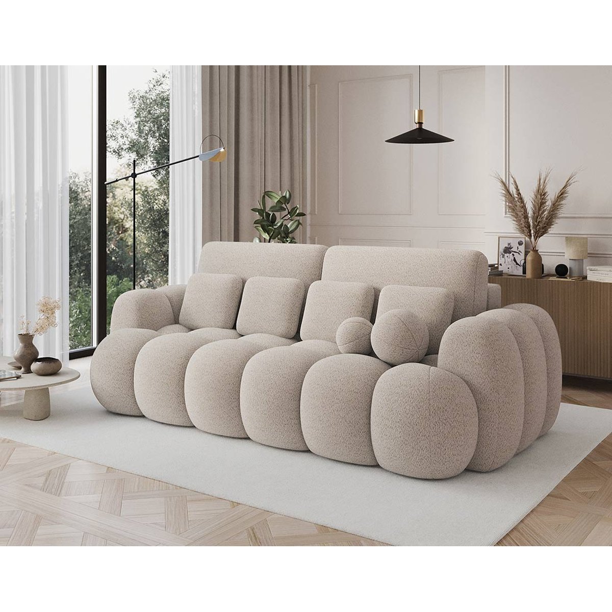 Canapé convertible tissu bouclette 3pl, DORIAN beige, BEST MOBILIER