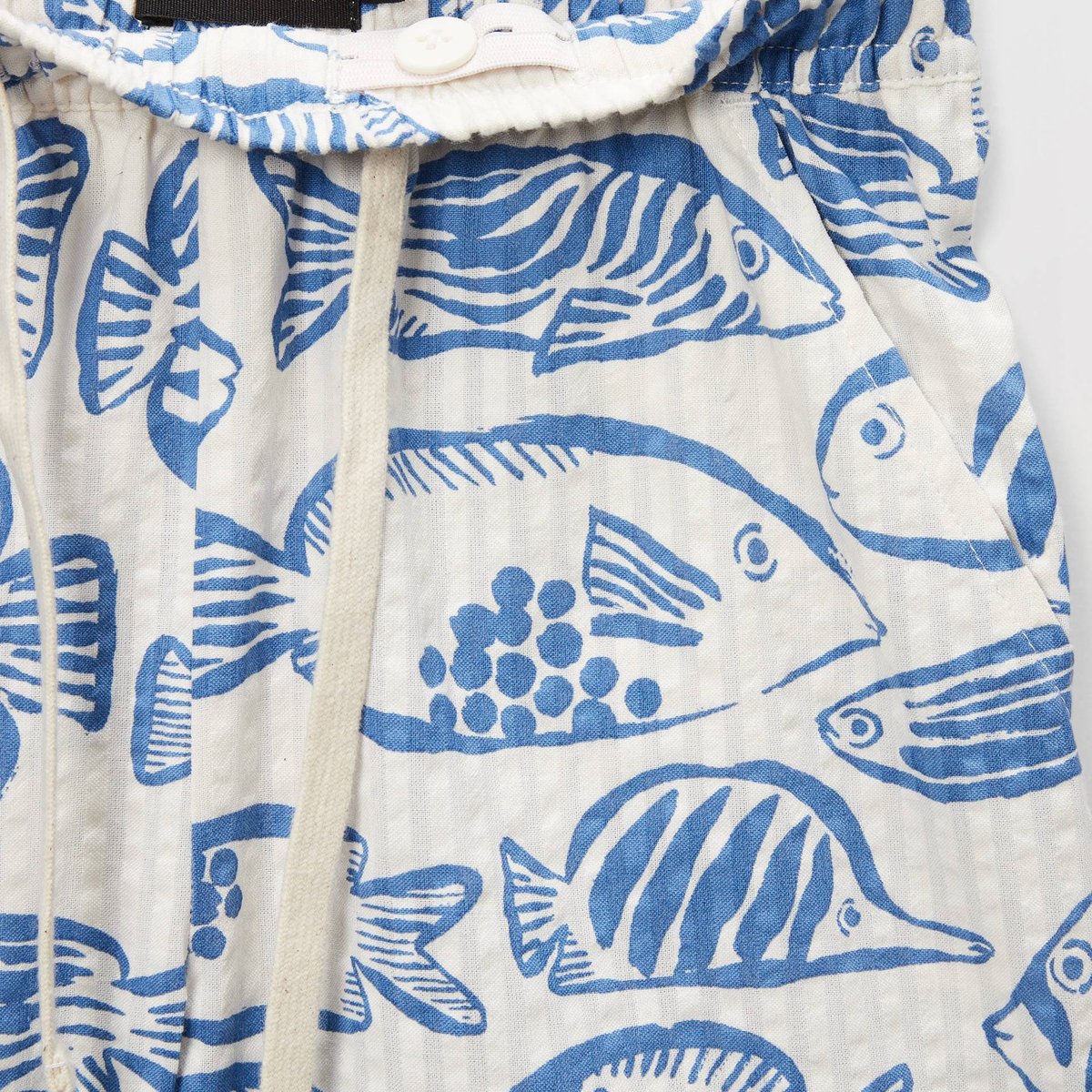 Short élastiqué en seersucker imprimé en coton riviera, MONOPRIX