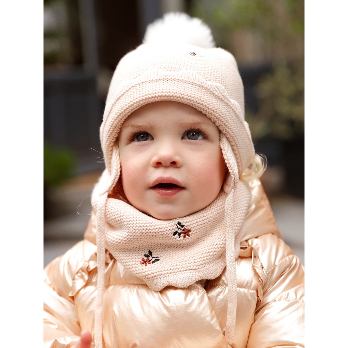 Ensemble bonnet + snood + moufles beige poudré, VERTBAUDET