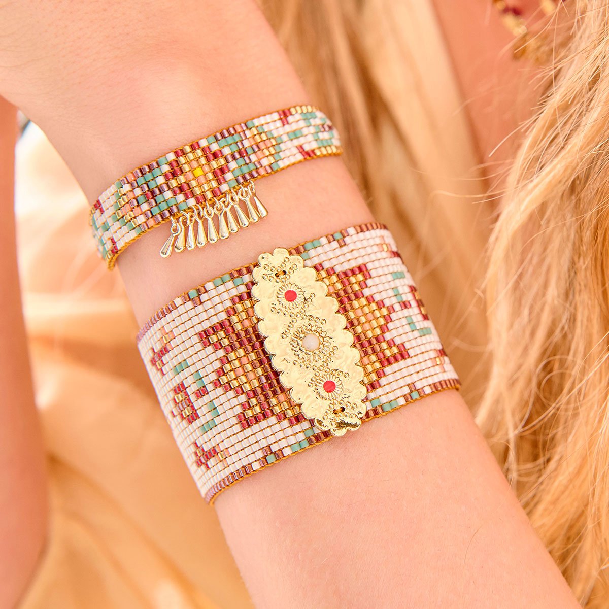Bracelet perles tissées et cabochon central PRAVEEN blanc, HIPANEMA