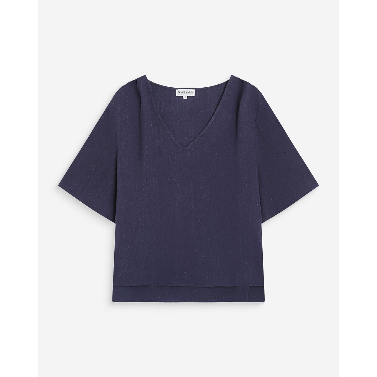 Top a maniche corte con scollo a V VIOLON blu marino, GRACE & MILA