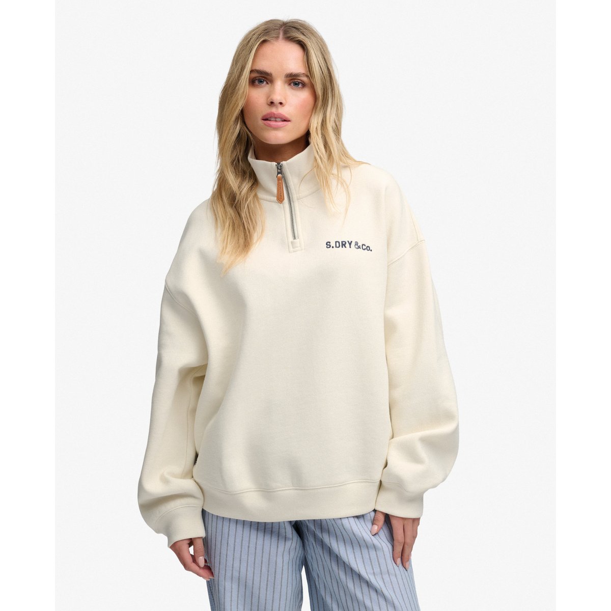 Sweat Heritage Nautical Half Zip Coupe Décontractée crème, SUPERDRY
