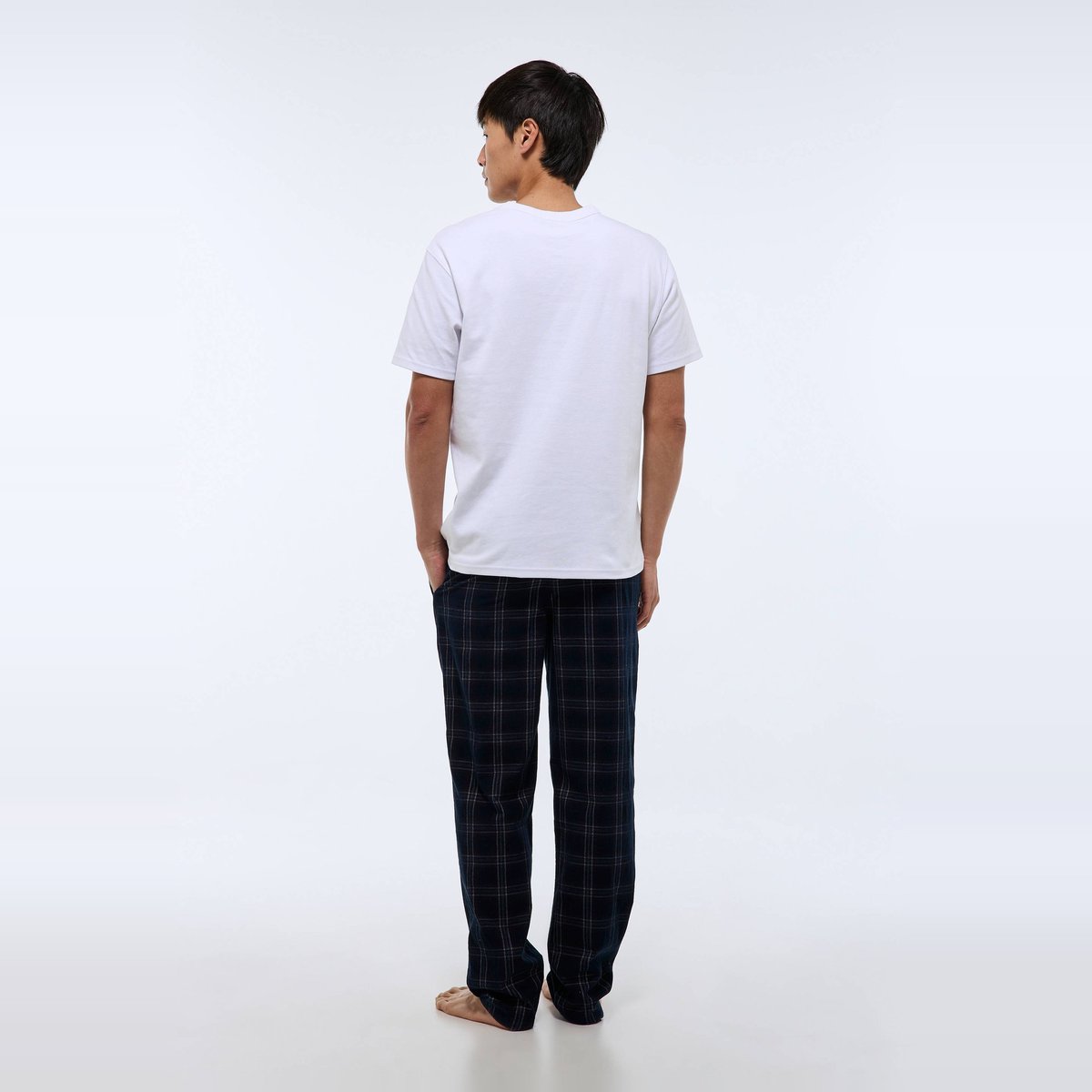 Pantalon en velours à carreaux marine, MONOPRIX