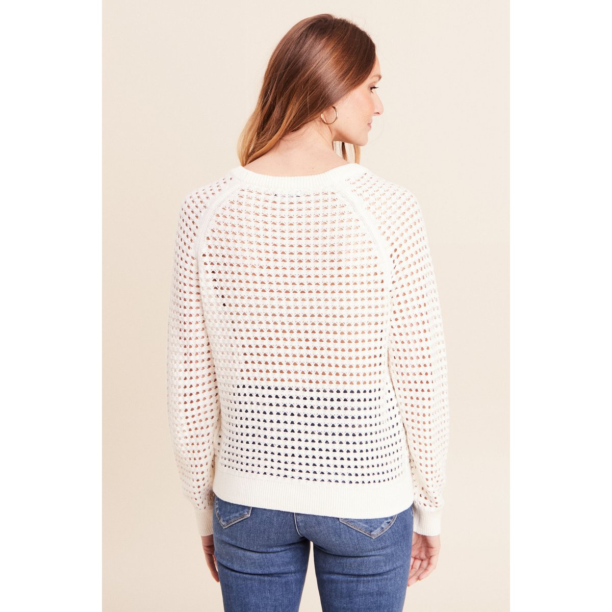 Pull col rond manches longues dentelle ecru, BREAL