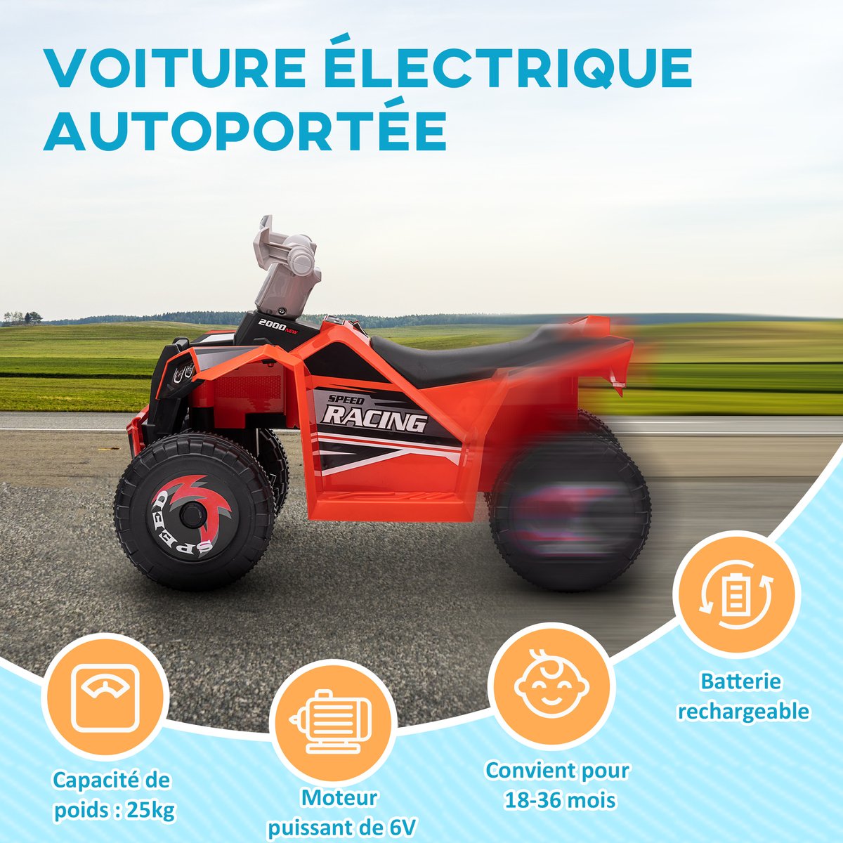 Voiture électrique à conducteur assis PP rouge, HOMCOM