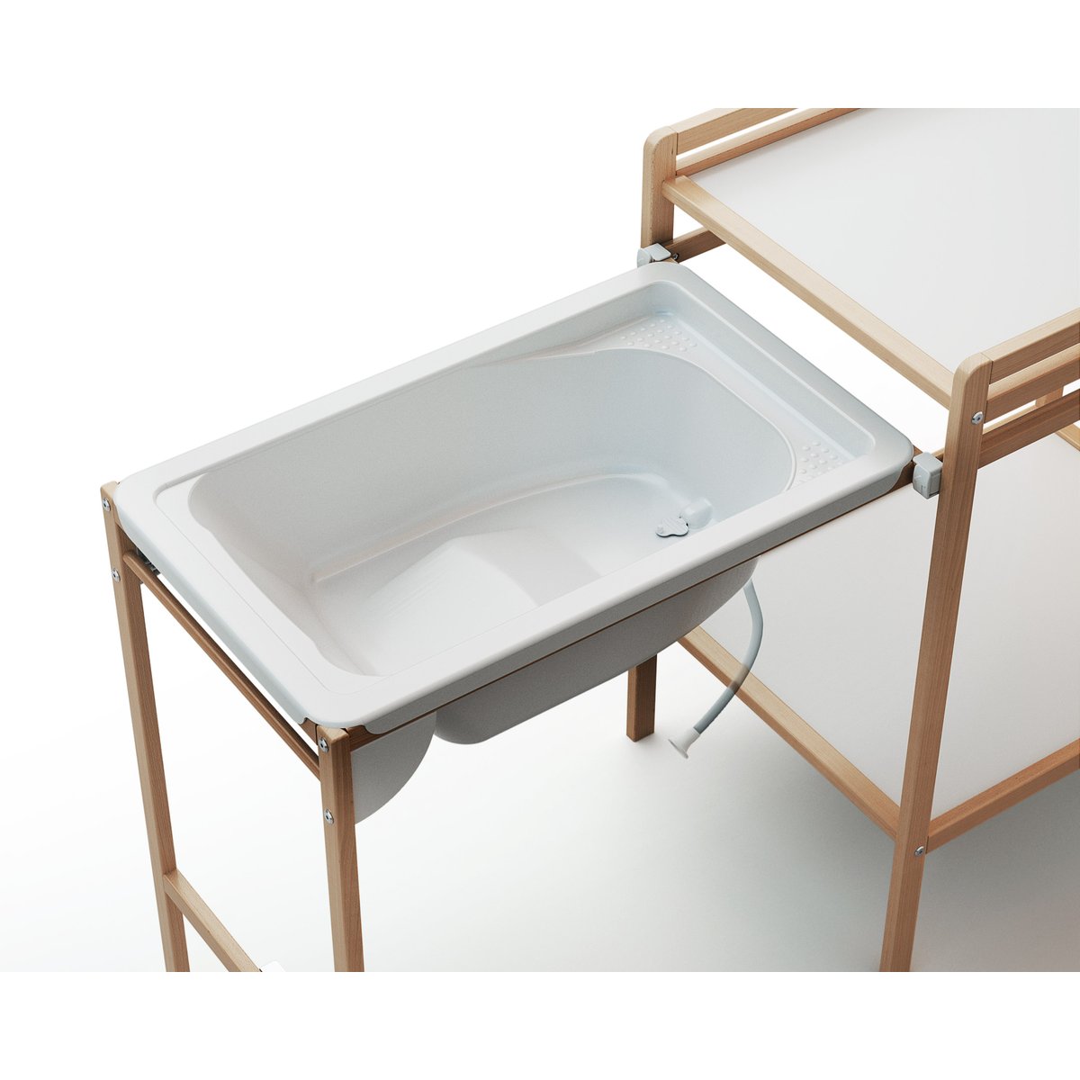 Table à Langer avec Baignoire en bois LILO hêtre verni, WEBABY