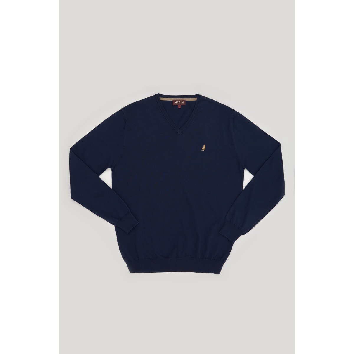 Pull en coton col V bleu marine, MCS