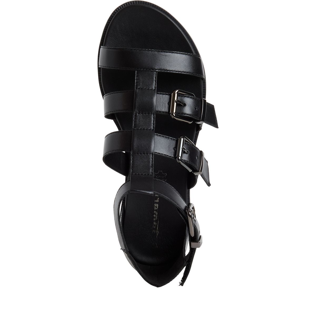 Sandales plates en cuir, talon fermé noir, TAMARIS
